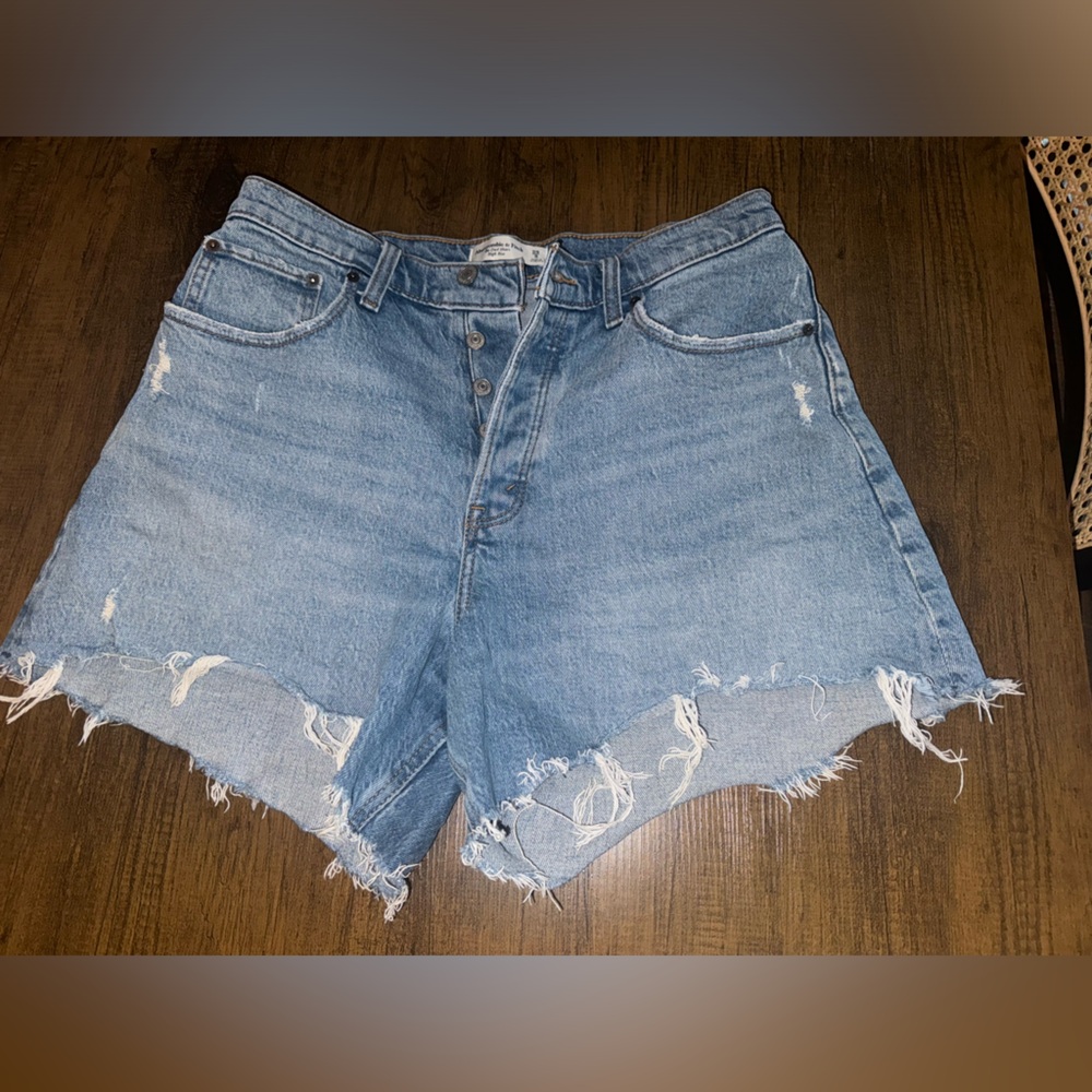 Abercrombie & Fitch Light Blue Distressed High-Waist Jean Shorts